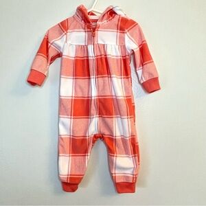 Carter’s 6M Orange & White Plaid Fleece Hoodie Jumpsuit